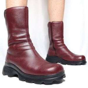 SKECHERS Y2K Style Platform Boots (Size 9) Burgundy, Side Zip Thick Sole 2933